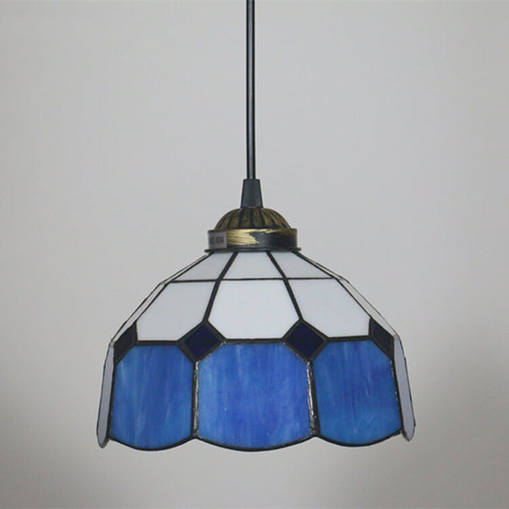Traditional Tiffany Stained Glass Iron Dome Shade Round 1-Light Pendant Light for Living Room
