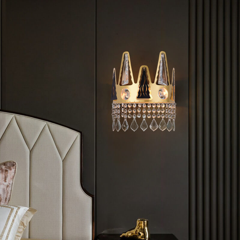 Modern Light Luxury Crown Shape Crystal Wrought Iron 1-Light Wall Sconce Lamp