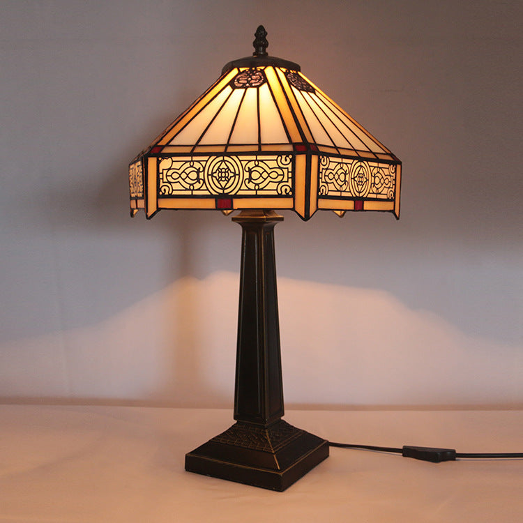 European Vintage Tiffany Alloy Glass 1-Light Table Lamp