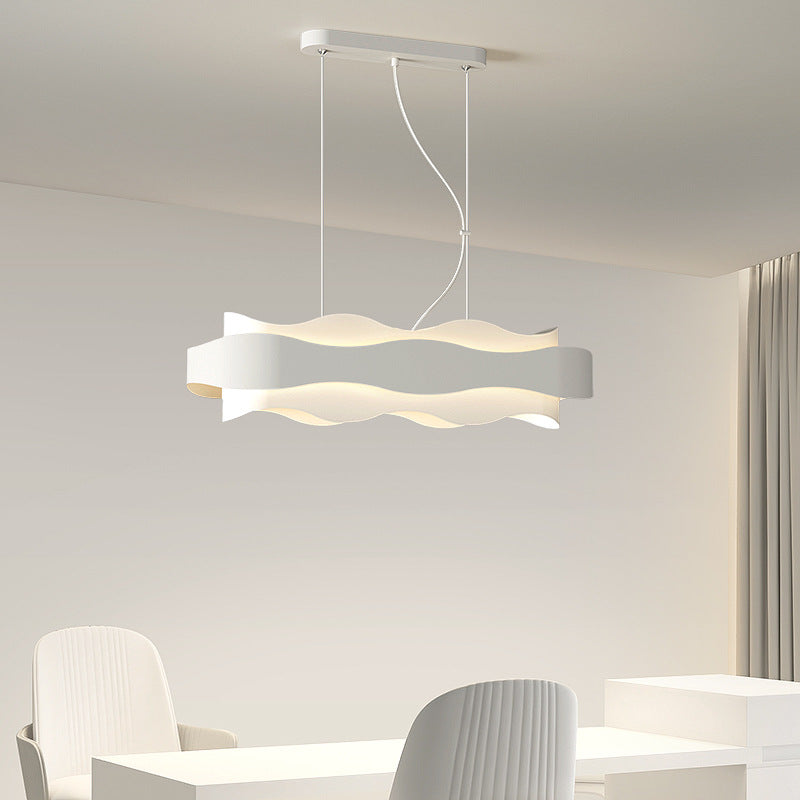 Contemporary Creative Wave Strip Round Iron Acrylic LED Island Light Chandelier For Dining Room