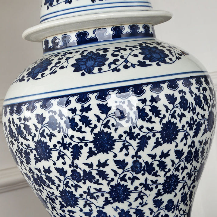 Traditional Chinese Vase Base Trapezoidal Ceramic Fabric 1-Light Table Lamp For Bedroom