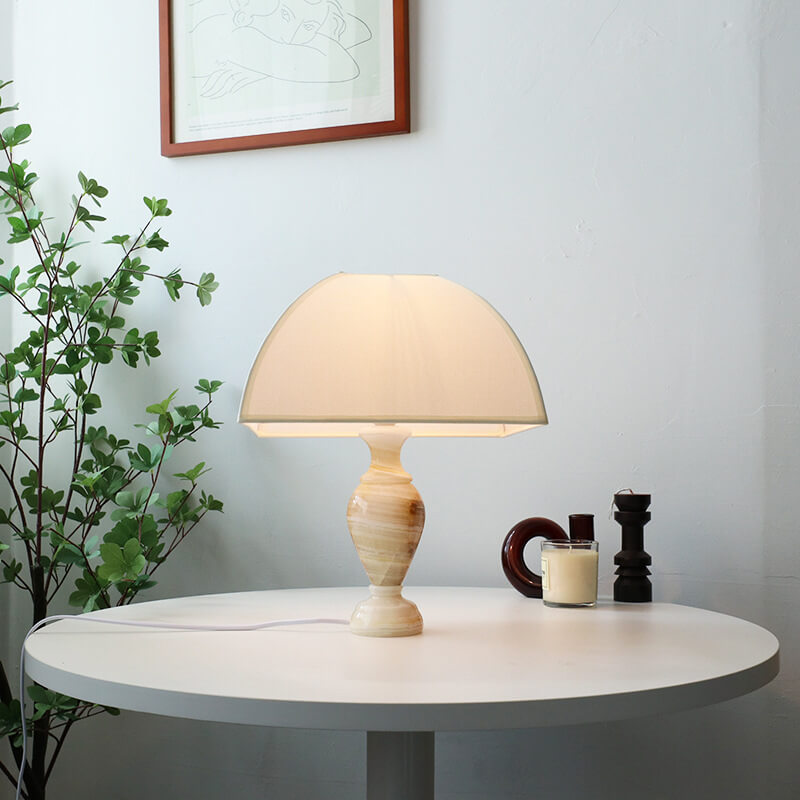 Vintage French Cone Fabric Jade Base 1-Light Table Lamp