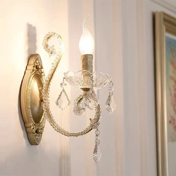 European Vintage Crystal Candelabra 1/2 Light Wall Sconce Lamp