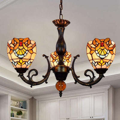 European Style Tiffany Baroque Bell Stained Glass 3-Light Chandelier