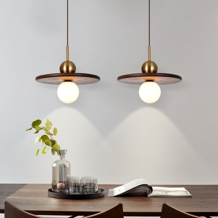 Nordische Vintage Walnuss Scheibe Runde Kugel 1 - Licht Pendelleuchte 
