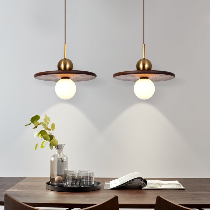 Nordic Vintage Walnut Disc Round Ball 1 - Light Pendant Light