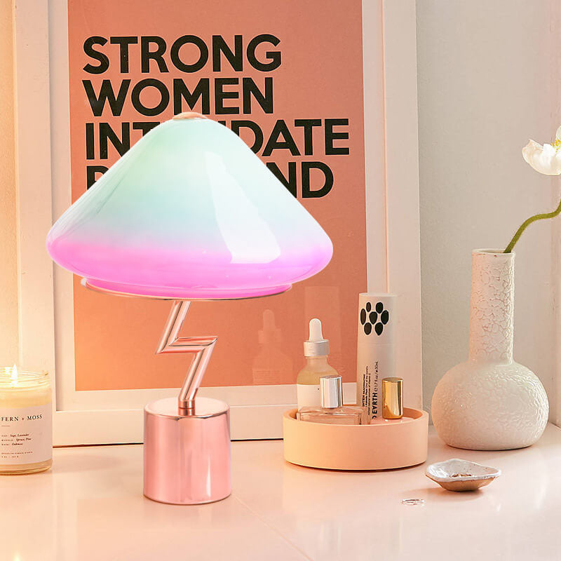 Lampe de table LED en verre, matériel créatif et moderne en forme de champignon coloré 