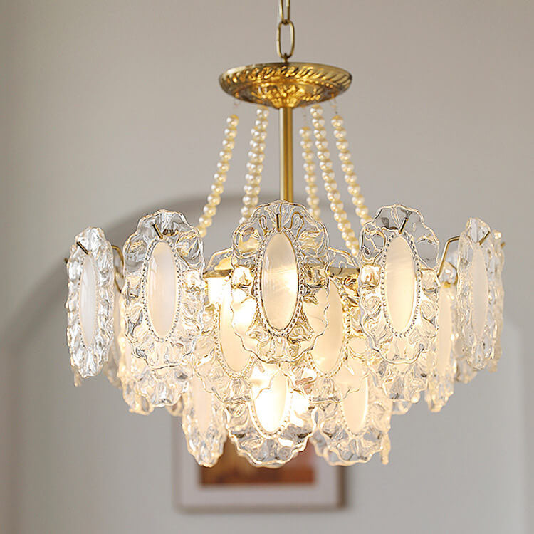 French Light Luxury Petal 3/6/9-Light Inselleuchter aus Glas 