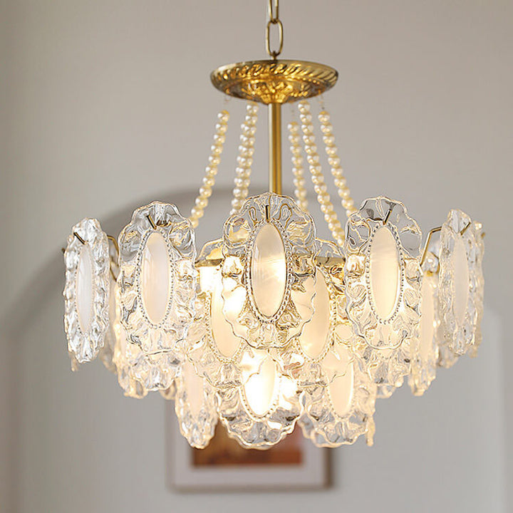 French Light Luxury Petal 3/6/9-Light Inselleuchter aus Glas 