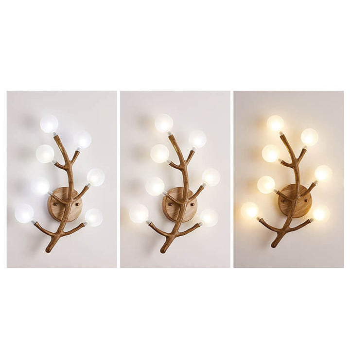 Traditional Vintage Tree Fork Resin Glass 7-Light Wall Sconce Lamp For Bedroom
