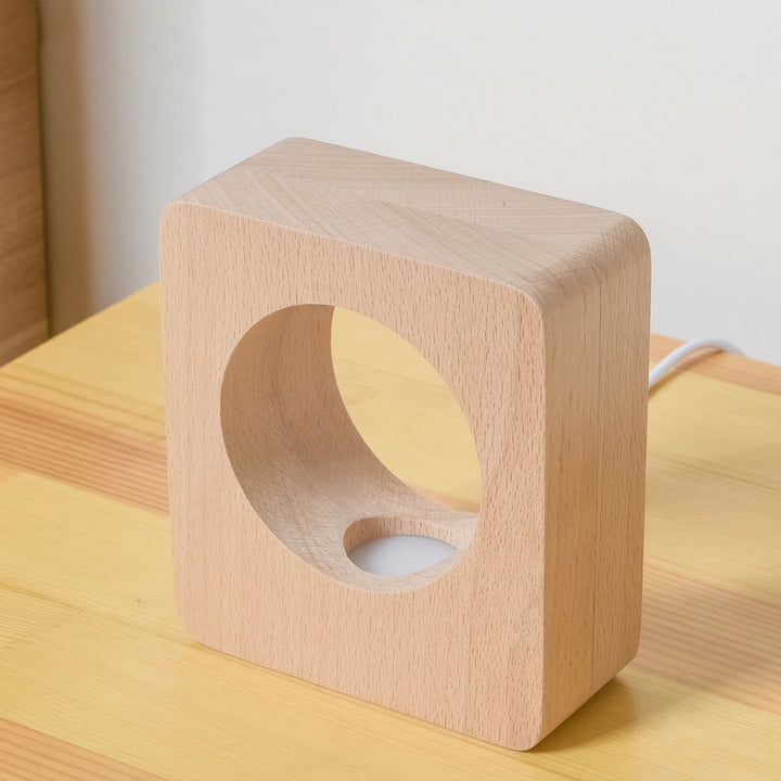 Lámpara de mesa de luz nocturna LED recargable USB de madera maciza con forma de árbol cuadrado moderno 