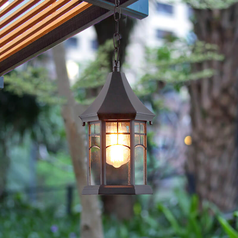 Lámpara de araña colgante para isla de 1/3 luces con jaula hexagonal vintage tradicional de aluminio y vidrio para sala de estar 