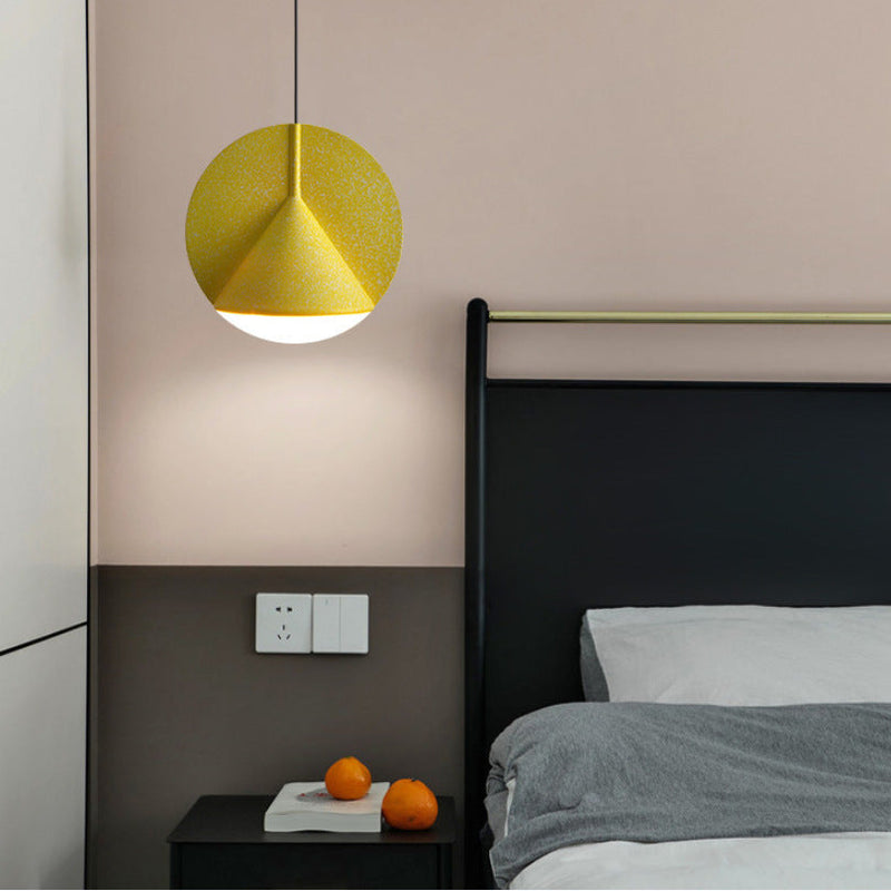 Contemporary Scandinavian Imitation Terrazzo Texture Conic Shade LED Pendant Light For Bedroom