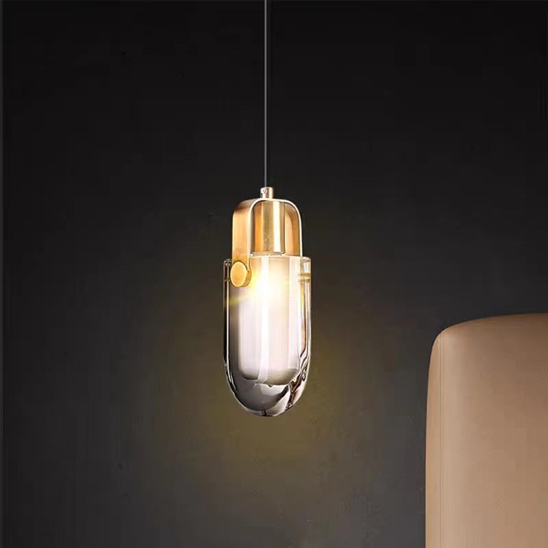 Modern Minimalist Half Round Copper Crystal LED Pendant Light For Bedroom