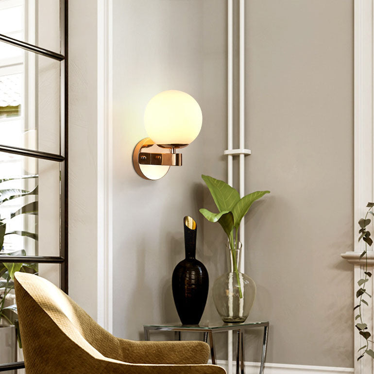 Nordic Minimal Round Head Iron Glass 1-Light Wall Sconce Lamp