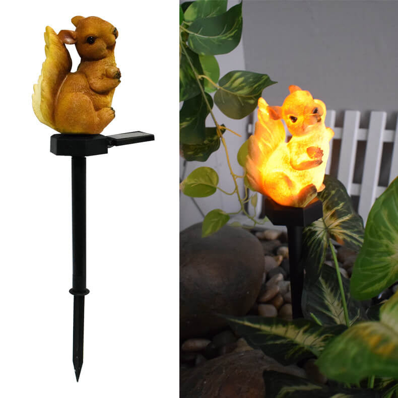 Solar Cute Squirrel Resin Outdoor Patio LED Ground Insert Path Light