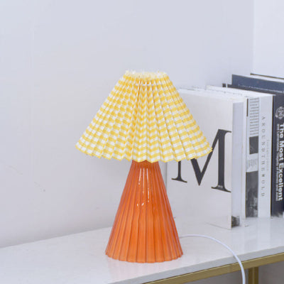 Nordic Pleated Shade Cone Column Base 1-Light Table Lamp