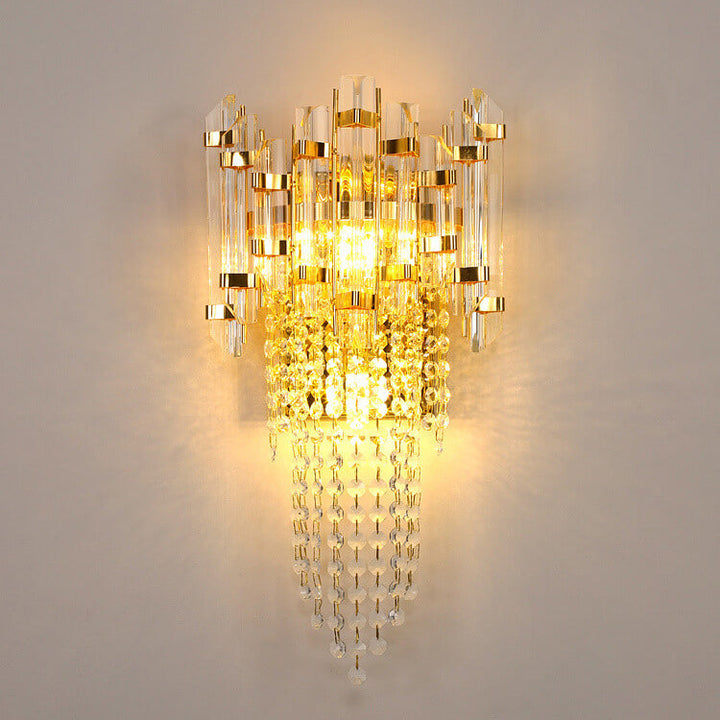 Lámpara de Aplique de Pared de Lujo Moderno con Borlas de Cristal y Oro de 2/3 Luces 