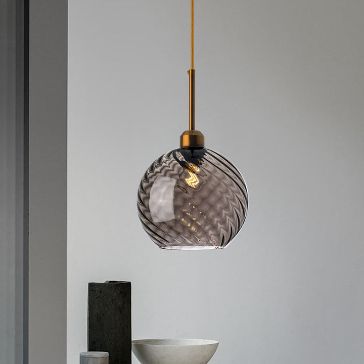 Moderne nordische 1-flammige Pendelleuchte aus Glas und Eisen mit runder geometrischer Struktur für Wohnzimmer &amp; Schlafzimmer 