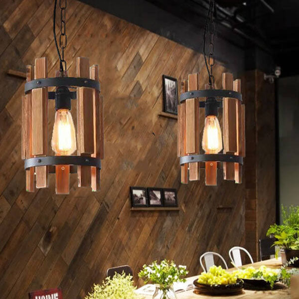 Industrial Style Creative Retro Wood 1-Light Pendelleuchte 
