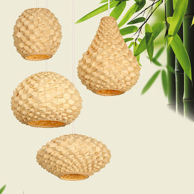 Lampe suspendue chinoise moderne à 1 lumière en forme d'ananas tissé en rotin 