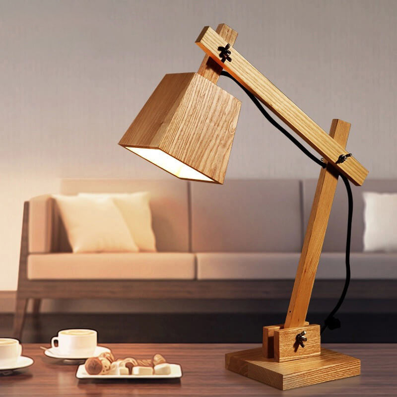 Industrial Vintage Solid Wood Cone Long Arm 1-Light Table Lamp