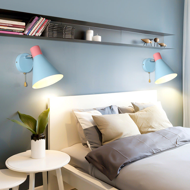 Nordic Simple Blue Cone Shade 1-Licht-Lesewandleuchte