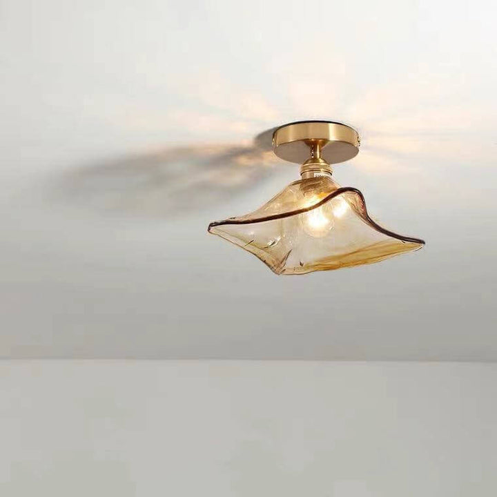Modern Minimalist Glass Copper Amber Multi-Style 1-Light Flush Mount Light For Living Room &amp; Bedroom