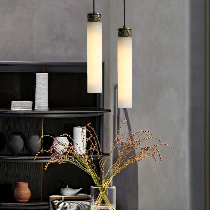 Modern Luxury Marble Column Brass 1-Light Pendant Light