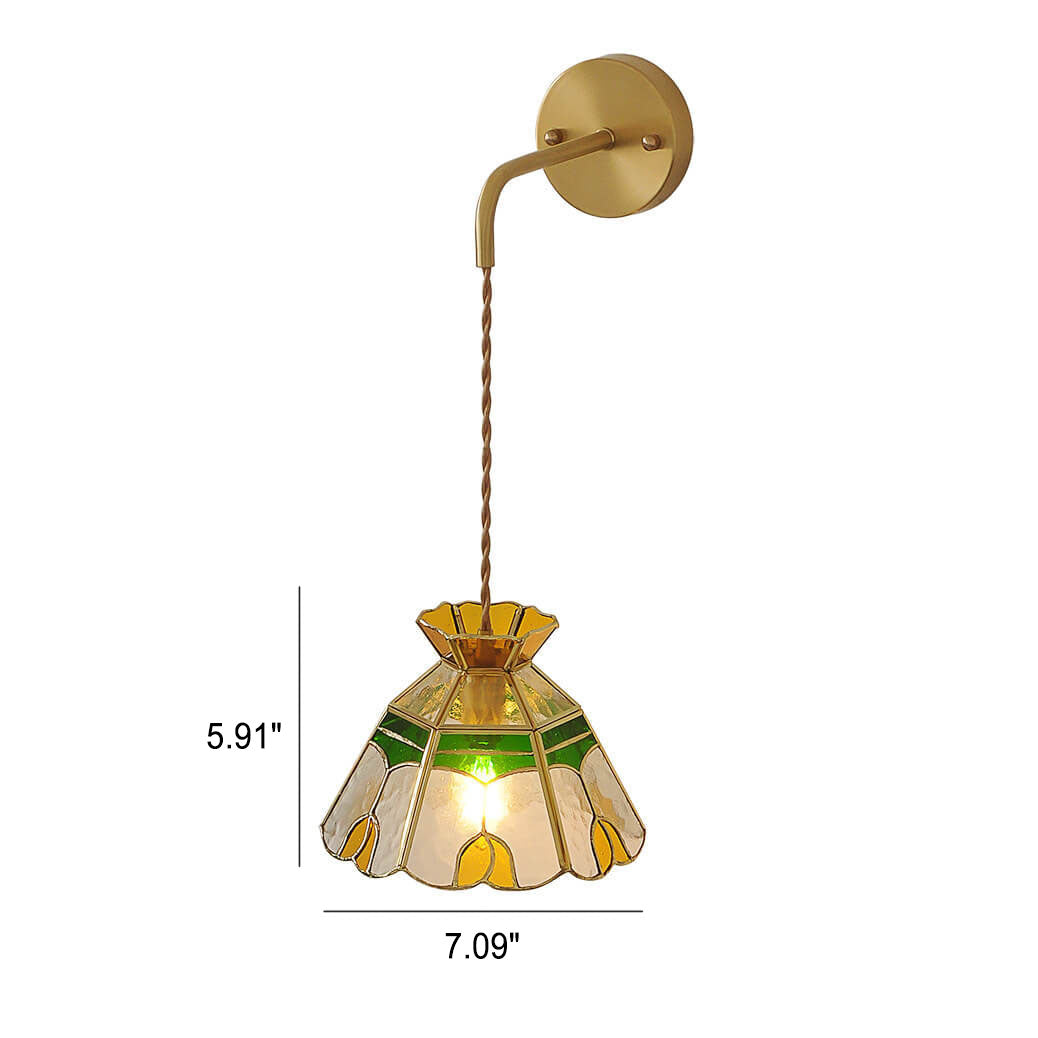 Applique murale vintage à 1 lumière en forme de cône de tulipe en verre teinté fait à la main 