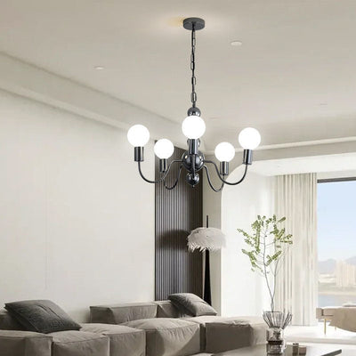 French Modern Minimalist Round Ball Iron Glass 3/5/8 Light Chandelier