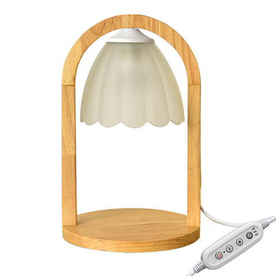 Lampe de Table à Cire Fondue avec Abat-jour en Verre et Anneau en Bois Moderne à Intensité Variable 1 Lumière 