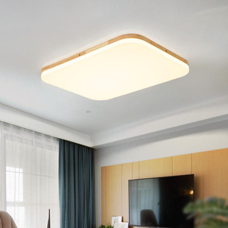 Nordic Simplicity Solid Wood Rectangular PVC LED Flush Mount Ceiling Light