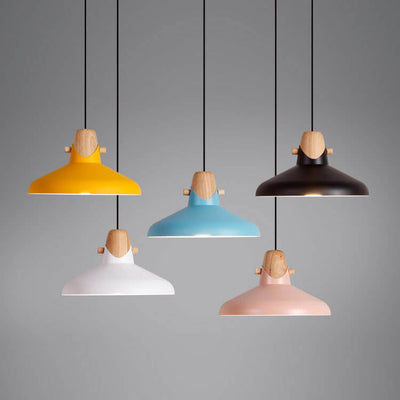 Nordische minimalistische Macaron einfarbige 1-flammige Pendelleuchte aus Eisenholz 