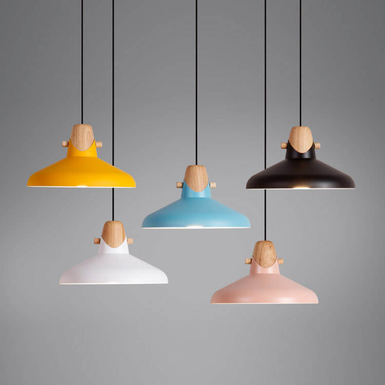 Nordische minimalistische Macaron einfarbige 1-flammige Pendelleuchte aus Eisenholz 