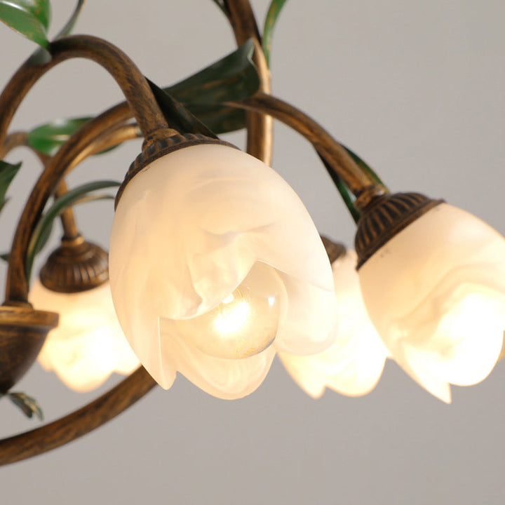 Moderner Art Deco Eisen Lackiert Ring Tulip Glas Kristall Schatten 6/8-Licht Kronleuchter Für Wohnzimmer 
