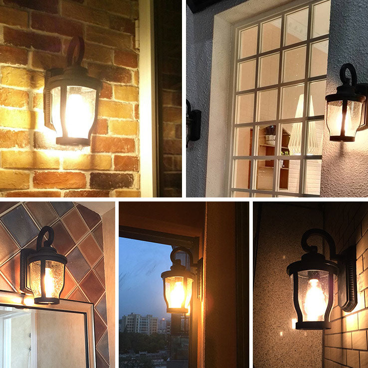 European Vintage Rain Glass Column Jar Outdoor Waterproof 1-Light Wall Sconce Lamp