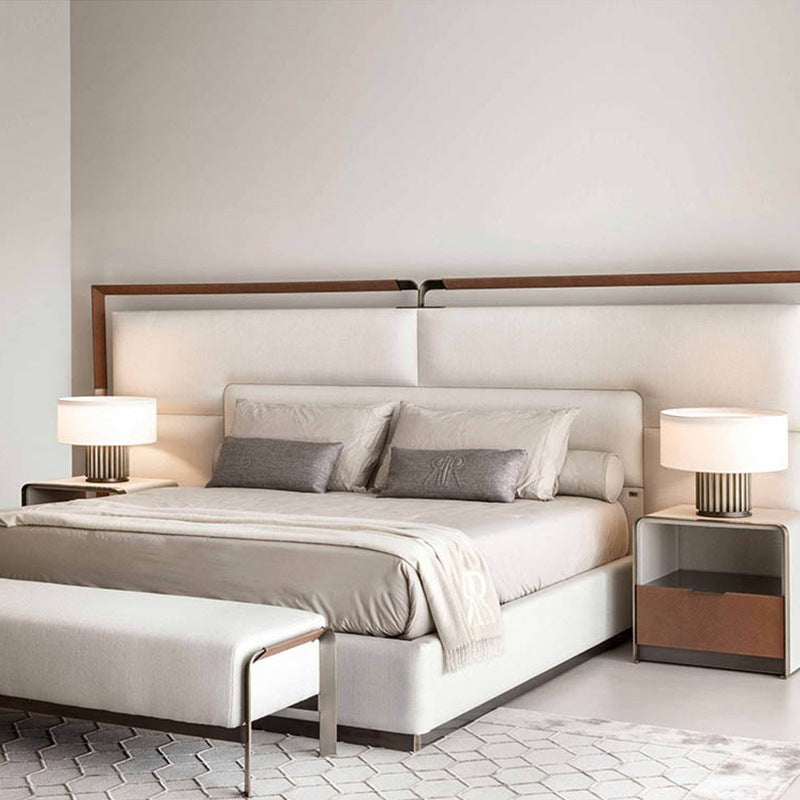 Contemporary Nordic Resin Fabric Drum Column 1-Light Table Lamp For Living Room &amp; Bedroom