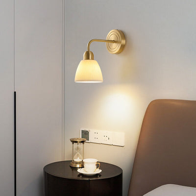 Modern Minimalist Striped Ceramic Round Jar Copper 1-Light Wall Sconce Lamp