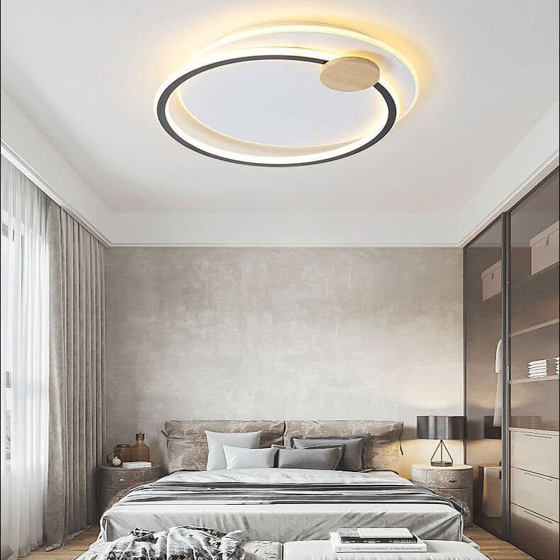 Scandinavian Minimalist Metal Wood Round LED Flush Mount Ceiling Light