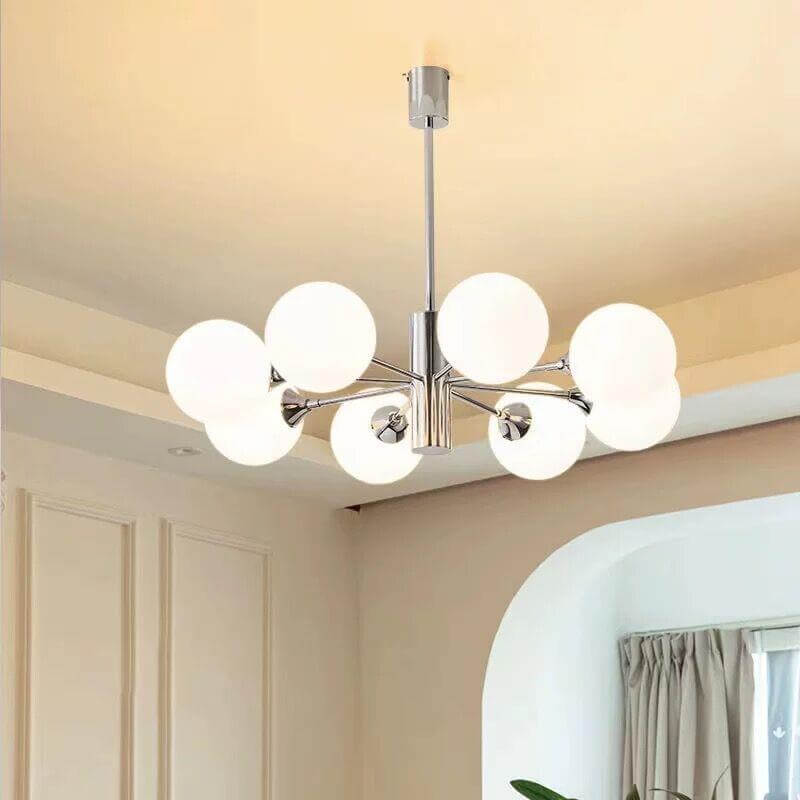 Modern Light Luxury White Round Ball Glass Iron 3/5/8-Light Chandelier