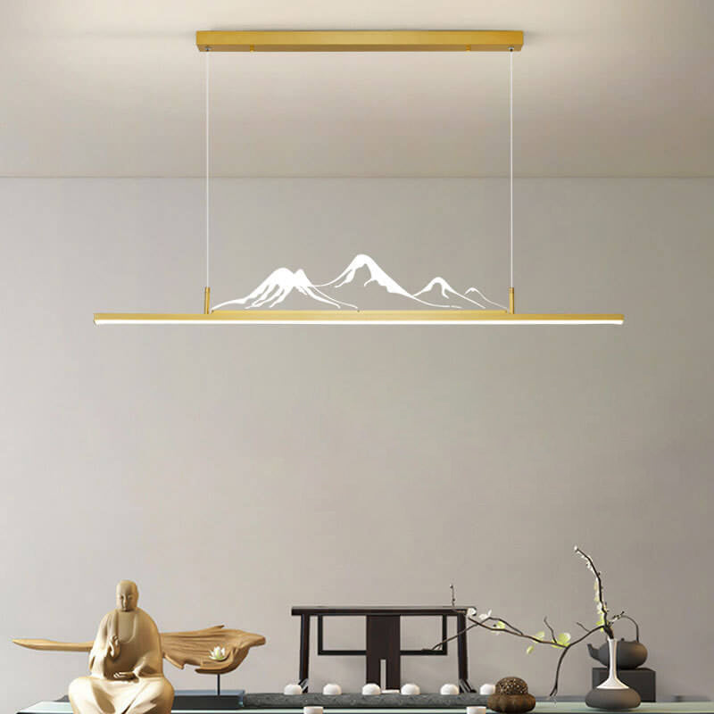 Dekorativer LED-Kronleuchter im chinesischen Stil mit langem Streifen und Berggipfeldesign 