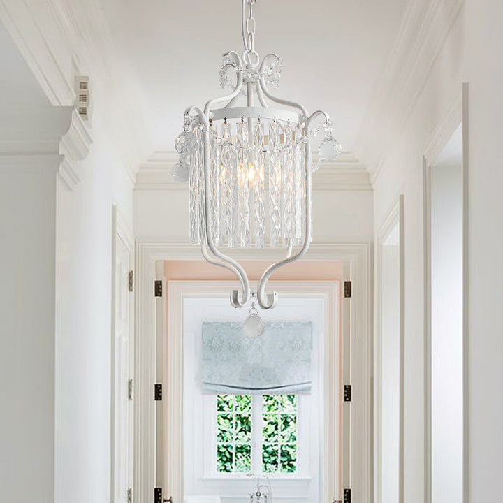 Traditional European Crystal Strip Cage Iron 1-Light Pendant Light For Dining Room