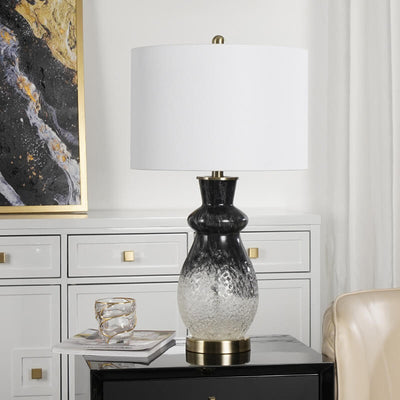 European Luxury Fabric Flame Black and White Glass 1-Light Table Lamp