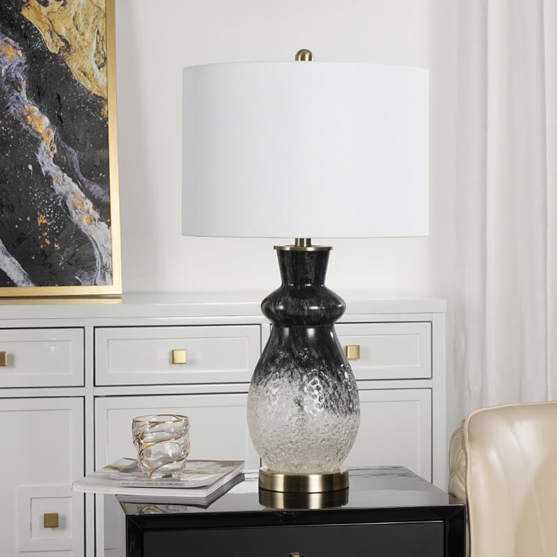 Lampe de Table 1 Lumière en Verre Noir et Blanc en Tissu de Luxe Européen 