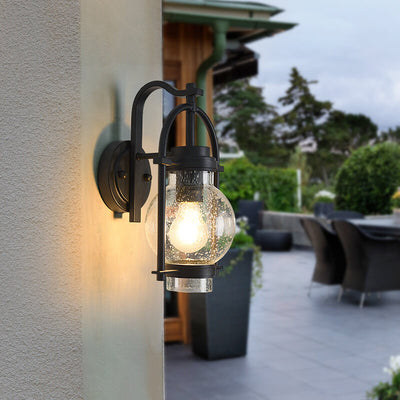 Retro Waterproof Round Lantern 1-Light Outdoor Wall Sconce Lamp