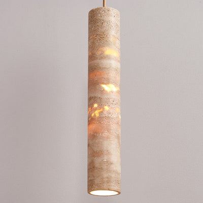 Modern Minimalist Cylindrical Natural Yellow Travertine 1-Light Pendant Light For Bedroom