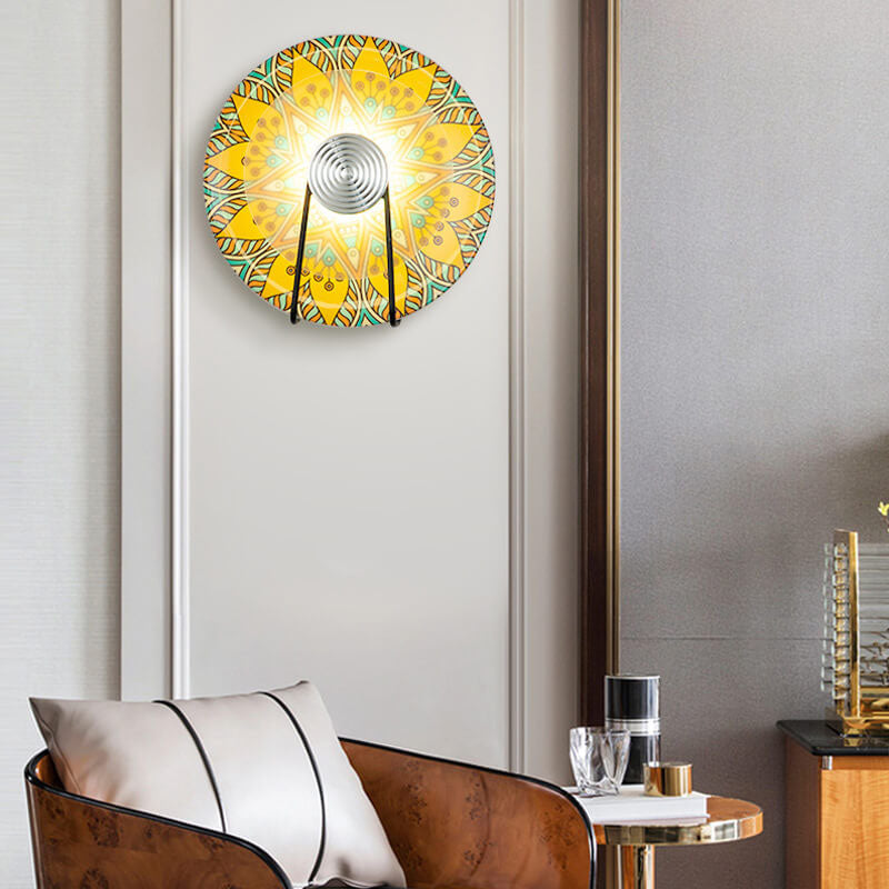 مصباح حائط LED أكريليك مستدير من الحديد المطاوع بتصميم صيني عتيق 