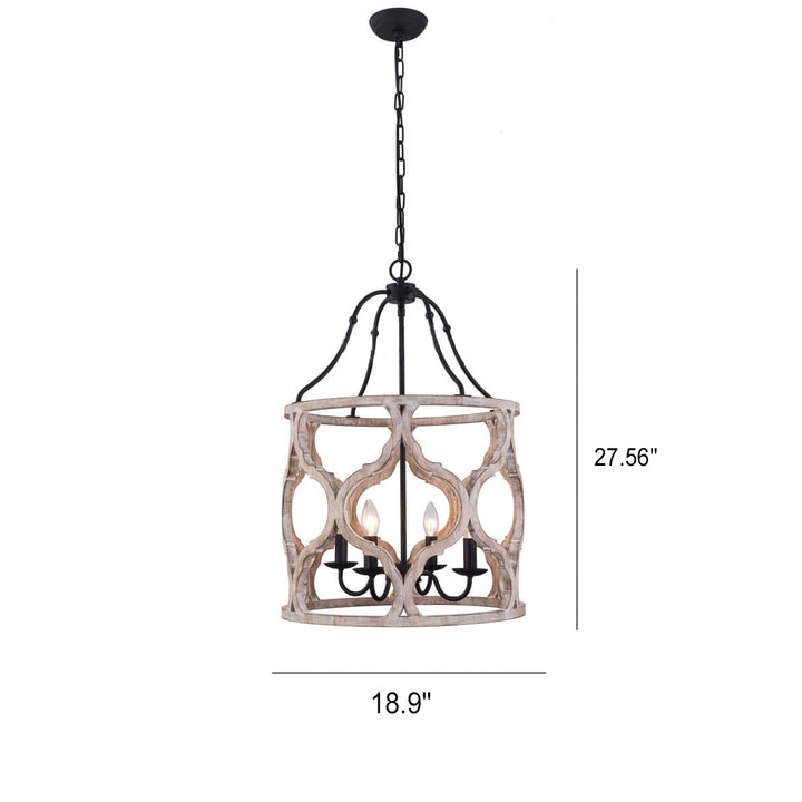 Europäischer Vintage Kronleuchter aus Holz, Eisensäule mit 4 Leuchten 