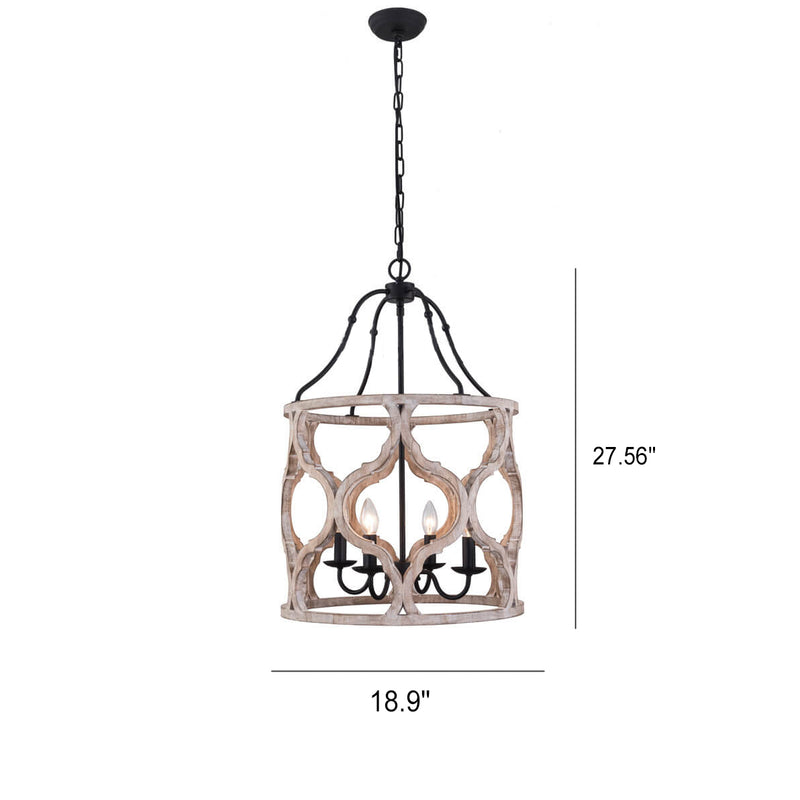 Europäischer Vintage Kronleuchter aus Holz, Eisensäule mit 4 Leuchten 